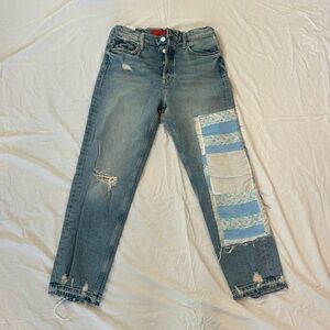 MOTHER patchwork tomcat ankle undone hem